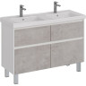 Тумба LEMARK COMBI 125 см под 2 раковины, подвесная/напольная, 4 ящика, фасад Бетон, корпус белый глянец LM03C125T-Beton